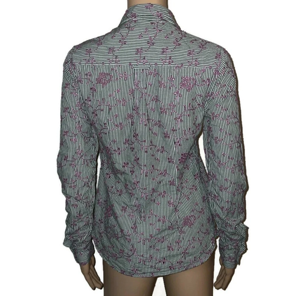 Anthropologie Odile Gingham  Embroidered Eyelet Button Down Top SZ 6 - Picture 4 of 9